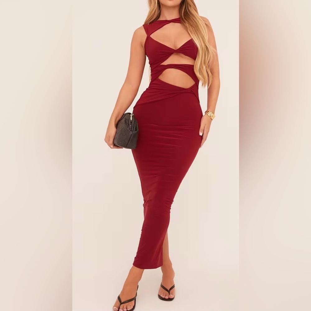 EGO One Shoulder Burgundy Dress